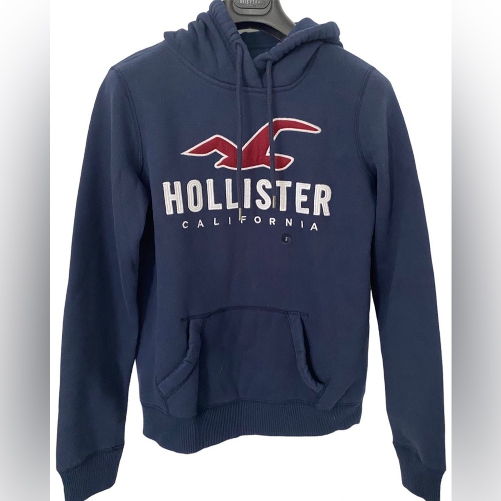 HOLLISTER Embroidered Logo Graphic Navy Blue Long Sleeves Hoodie in Small